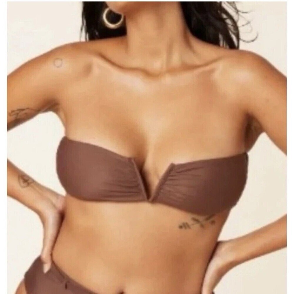 Andie Swim The Scala Strapless Bandeau Bikini Top M NWT Espresso Chocolate Brown